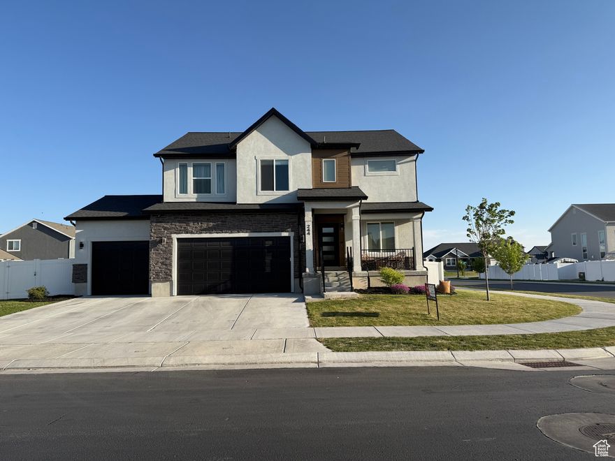 This BEAUTY is BACK ON the MARKET!  Featuring Contemporary Upgrades that outshine your Standard New Builds. ( Assumable 2.5% for qualified VA loan.) Your kitchen stands out with Sleek colored Appliances.  Offering custom features throughout: Vivint Security System stays (with your own plan), Soft water system  modern shelving in several rooms, blinds stay,(curtains not included) Upgraded Metal stair railing leading to a custom sitting room with plant wall on the 2nd level, basement is sound proofed and wired for surround sound, and Yes! it has a third Car garage! In the back, a generous landscaped corner lot, with a large covered patio.  Information is deemed reliable but not guaranteed.  Buyer to verify disclosures, courtesy  square footage estimates obtained from county records.  Seller related to Agent.