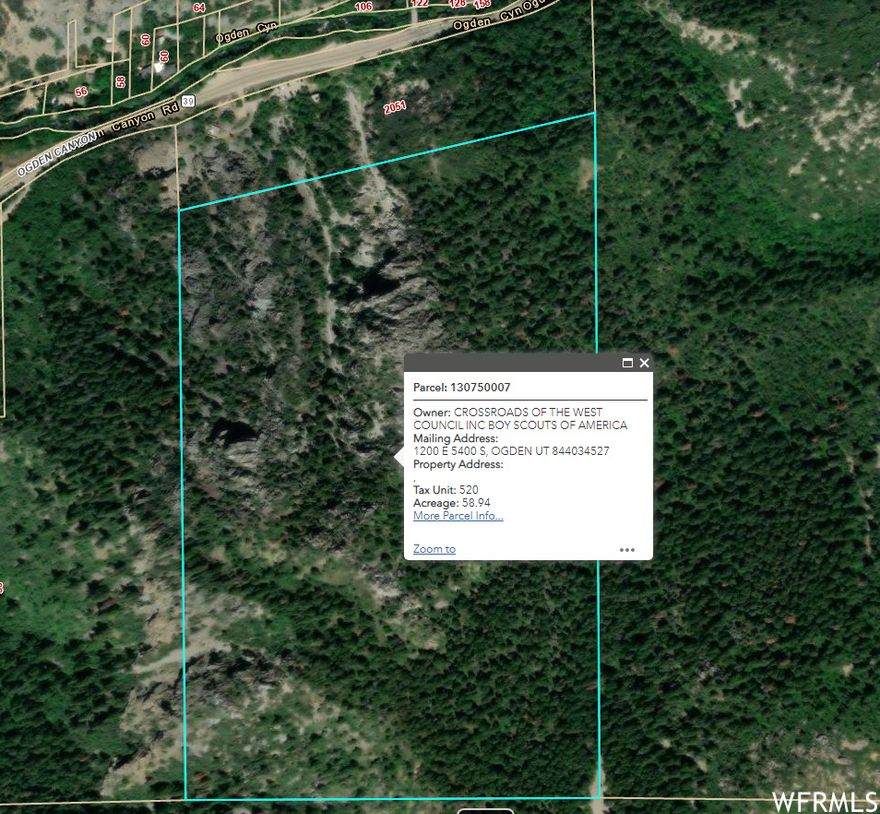 Your own piece of the mountain in beautiful Ogden Canyon. 58.94 acres of fun, accessed by trails.