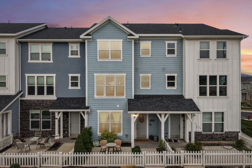 Upgraded Townhome in the heart of Herriman.  Stunning upgraded Flooring flows perfectly through main level. Gorgeous Kitchen with Two Tone Custom Cabinets, Quartz Counters, Gas Range. Open to the Spacious; Family Room with access to the Balcony. 3rd level has Tranquil Primary Bedroom with Attached En Suite bathroom, Glass Step in Shower and Walk in Closet. 2 Additional Bedrooms and Hall Bathroom. Flex room on the First floor with room for an Additional bathroom!