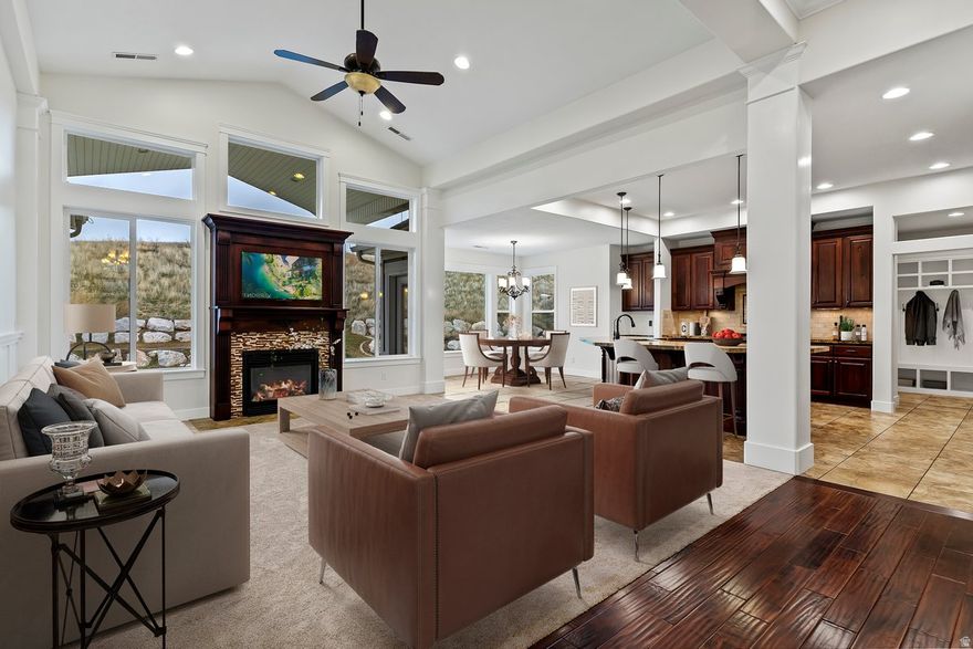 Big Price Improvement!  Upgrades are done, come see the fresh new carpet throughout and brand new paint! Proudly introducing Sunrise Haven, the perfect combination of the best of everything Mountain Green has to offer. Located on a quiet cul-de-sac in the Cottonwoods that backs up to protected open space, surrounded by stunning Snowbasin Resort and Wasatch Peaks views, this home has hiking and mountain biking trails literally out the back door, along with world-class skiing less than 20 minutes away. No backyard neighbors, ever. The open-concept main level creates entertaining and hosting a breeze. The kitchen is a chef's dream, boasting a double oven and a massive island sure to hold any size buffet and number of guests. The generously-sized walk-in pantry will make meal prep and clean up simple. With seven bedrooms, 3 full bathrooms and a half bath on both levels, this home feels bigger than it already is. The primary bedroom is a private oasis, featuring a luxurious ensuite bath with soaking tub, walk-in shower, two separate sinks, and a vanity area, as well as a spacious walk-in closet. The large open concept basement living room provides more than enough space for amenities like a home theater, office, and fitness room. The fully finished walk-out basement features stubbed utilities to easily convert into a separate mother in law suite or ADU. There is plenty of room for all your gear and toys in the spacious three-car garage and multiple indoor oversized storage rooms. Lounge under the covered patio out back while enjoying your stunning mountain views, surrounded by a beautifully terraced yard and mature landscaping. The secret is out, Mountain Green is an incredible place to call home. Close to every modern convenience, yet a world away from the hustle and bustle (and inversion) on the Wasatch Front. This home checks all the boxes and more. Information herein is deemed reliable but not guaranteed. Buyer/Buyer Agent to verify all.