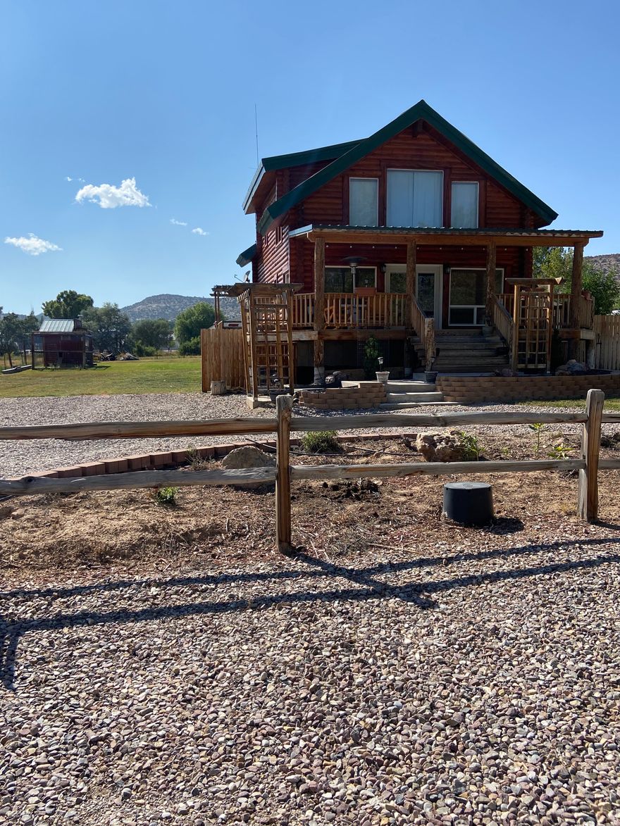 Nice log home with lovely touches. Hot tub house out back. Basement theater room with mini kitchen. Henhouse. Room for your large garage /man cave. Tenants.  Call Agent for key box combo. Basement entrance, too. This is your perfect lake house room for boats/RVs.