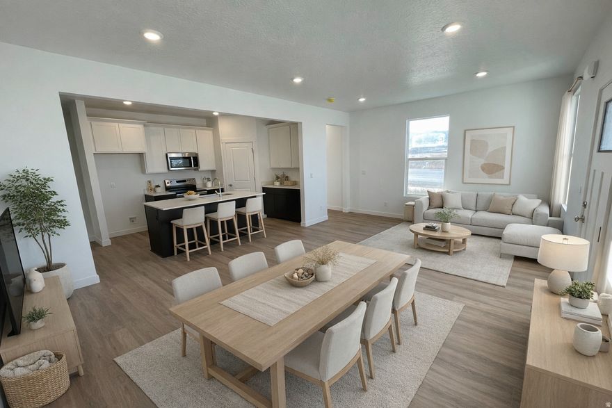 Enjoy a premium corner-unit Oxley townhome at Beacon Pointe with beautiful views of the Saratoga Springs Temple and Utah Lake. Take advantage of incredible financing opportunities, including a temporary rate buydown starting at 2.875% the first year, 3.875% the second year, and 4.875% for years 37 on an ARM, or choose a competitive 30-year fixed-rate option. This home offers 2,364 sq. ft. of thoughtfully designed living space with 3 bedrooms, 2 bathrooms, a 2-car garage, and a full unfinished basement with room to add two additional bedrooms and a third bathroom. The open-concept main level features a modern kitchen with quartz countertops, stainless steel appliances, and stylish finishes flowing into the dining and family areas, while the vaulted primary suite includes a spa-inspired bathroom and walk-in closet. Enjoy low-maintenance living with HOA-included fiber internet and exterior landscaping, along with resort-style amenities including a pool, pickleball courts, and playgrounds. Located just steps from the Saratoga Springs Temple with stunning views of Utah Lake and Mount Timpanogos. *Lender incentives available when using the preferred lender, First Colony Mortgage. Terms, rates, and eligibility may vary. See Sales Agent for details. Photos may include staged or similar floorplans; actual features and finishes may vary.