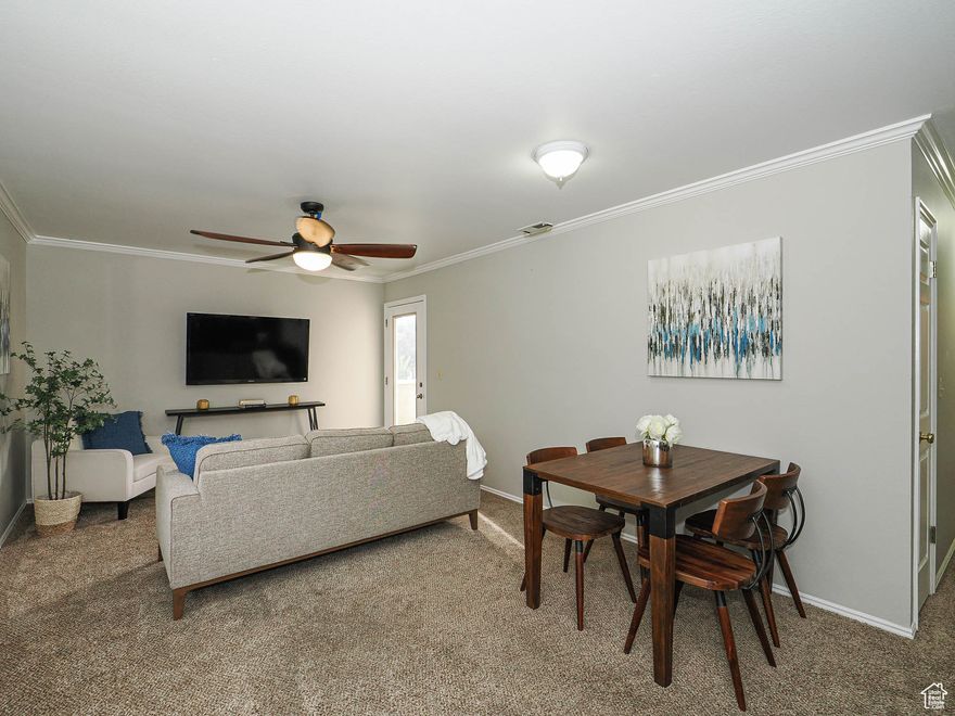 MOVE-IN READY! This Condo qualifies for Zions Bank First Time Home Buyer Conventional Loan. 3% Down, subsidized rate, typically 0.375% to 0.5% lower than conventional loans with no Max Income Limit, Its qualifying factor is at least 1 borrower needs to be a FTHB. For more info Contact  Zions Bank, Contact Brian Jensen, (805 )631-0222, Brian.Jensen@zionsbank.com  Comfortable Condo in the Heart of West Jordan  Updated & modernized featuring new laminate floors in kitchen and baths, new laminate cabinets with soft-close doors and drawers, a portable island on wheels, and elegant crown molding. All appliances are included, plus a new water heater for peace of mind. Freshly and professionally cleaned-this home is truly move-in ready! Enjoy fantastic community amenities including a clubhouse, swimming pool, playground, and pet-friendly spaces. Conveniently located within walking distance of schools, shopping, dining, and parks, this condo offers both comfort and convenience in one perfect package.  Square footage figures are provided as a courtesy estimate only and were obtained from County Records.  Buyers are advised to obtain an independent measurement. Buyer to verify all.
