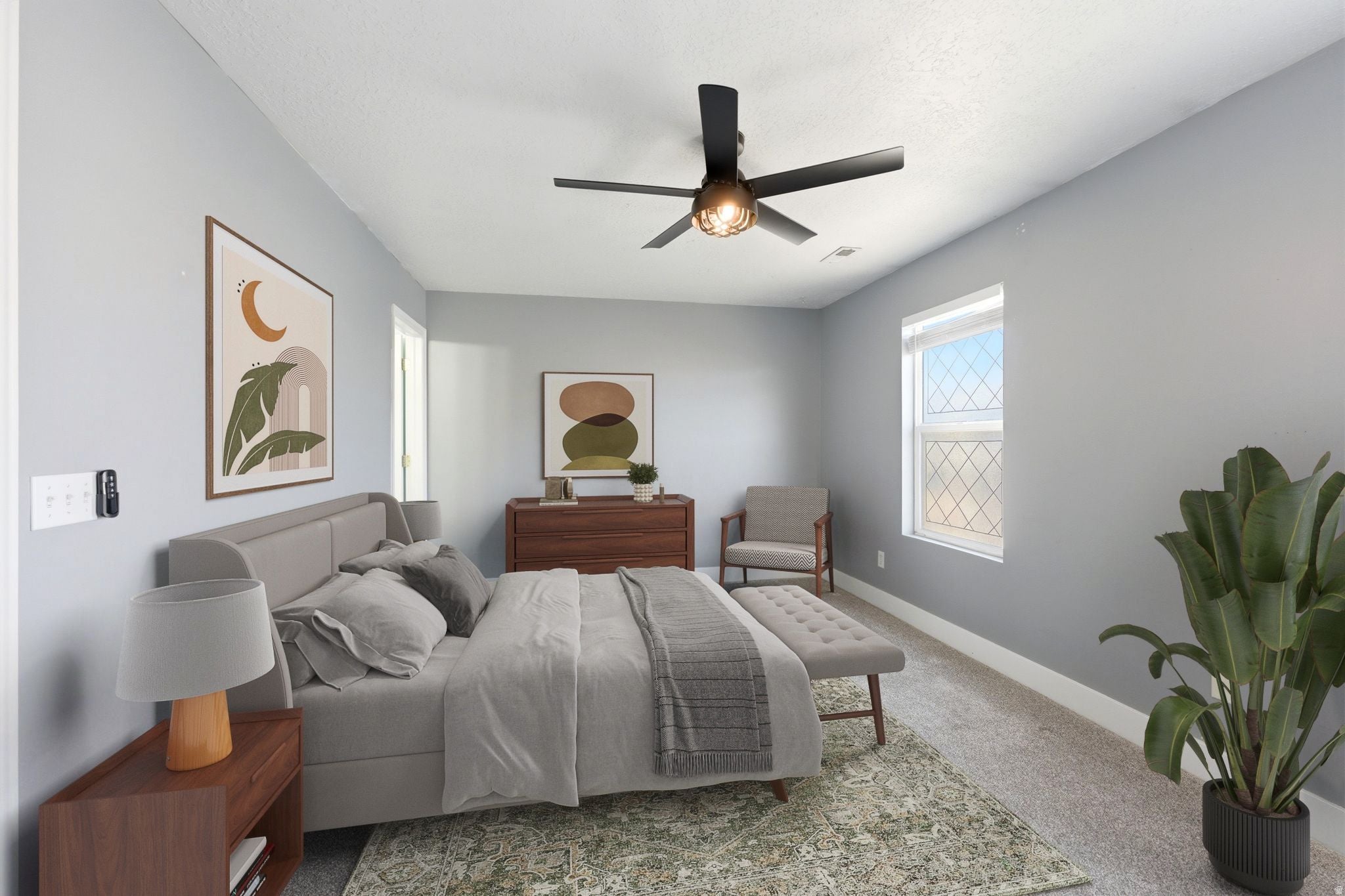Virtually staged Primary bedroom.