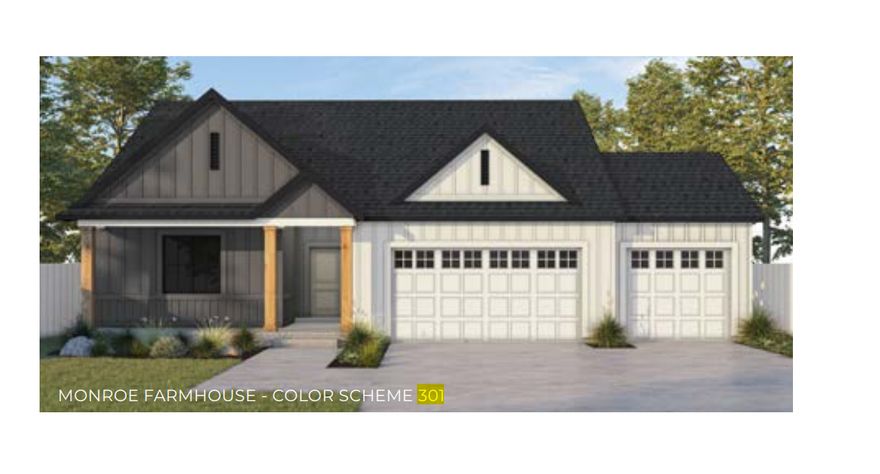 Beautiful Rambler MONROE floorplan in the Farmhouse style, 3 beds, 2 baths, 3-car large garage. Open family/kitchen layout, 9' ceiling on main, standard kitchen layout, tray ceiling in Family room & bedroom 1, 36" upper cabinets white w/ crown molding, upgraded cabinet features: soft-close, stainless steel gas appliances, quartz countertop in kitchen and bathrooms, laminate throughout the kitchen, dining and family, bedroom 1 suite, grand bath with walk-in shower, and 2nd vanity sink, 50-gallon water heater, mudroom bench, and unfinished basement. Farmhouse Exterior ** Special Interest Rates are Available ** with our Builder Forward Commitment (BFC) if you use DHI Mortgage in addition to receiving $6,000 toward closing costs. Ask me about our generous home warranties, active radon Mitigation System, and Smart Home Package, which is included in this home. The actual home may differ in color, material, and/or options. Pictures are of a finished home of the same floor plan and the available home may contain different options, upgrades, and exterior color and/or elevation style. Square footage figures are provided as a courtesy estimate only and were obtained from building plans. No representation or warranties are made regarding school districts and assignments; please conduct your own investigation regarding current/future school boundaries.