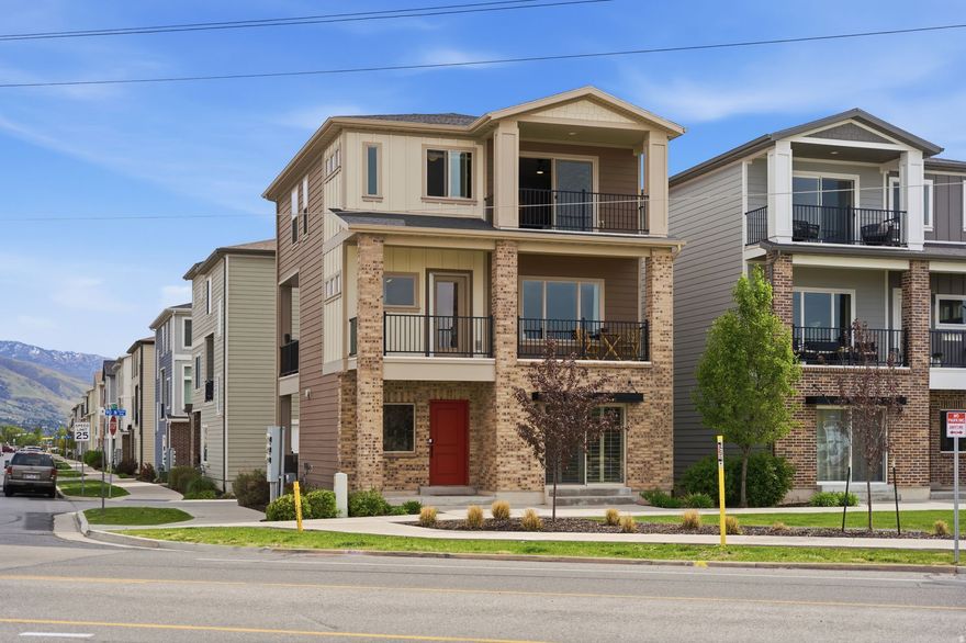 Located in the Avenues at Station Park in Farmington. This multi-level single family home offers 3 bedrooms, 2.5 bathrooms, and just over 1,800 sq ft of functional living space, with multiple outdoor areas that extend the living space. The first floor includes a flex room that can be used as an office, gym, or additional bedroom. The second level serves as the main living/entertaining area, featuring the kitchen, dining, and living room, along with a laundry room and powder bath. This level opens to two separate balconies-one off the dining area and one just off the living room. The upper level includes the bedrooms and full bathrooms, with the primary suite offering its own private balcony. The layout is practical and low-maintenance, making it a great option for those with an active, on-the-go lifestyle. Community amenities include a pool, walking and biking trails, and a nearby park. Conveniently located close to shopping, dining, freeway access, and the airport, making commuting and daily errands straightforward.Square footage figures are provided as a courtesy estimate only and were obtained from county records.  Buyer is advised to obtain an independent measurement.