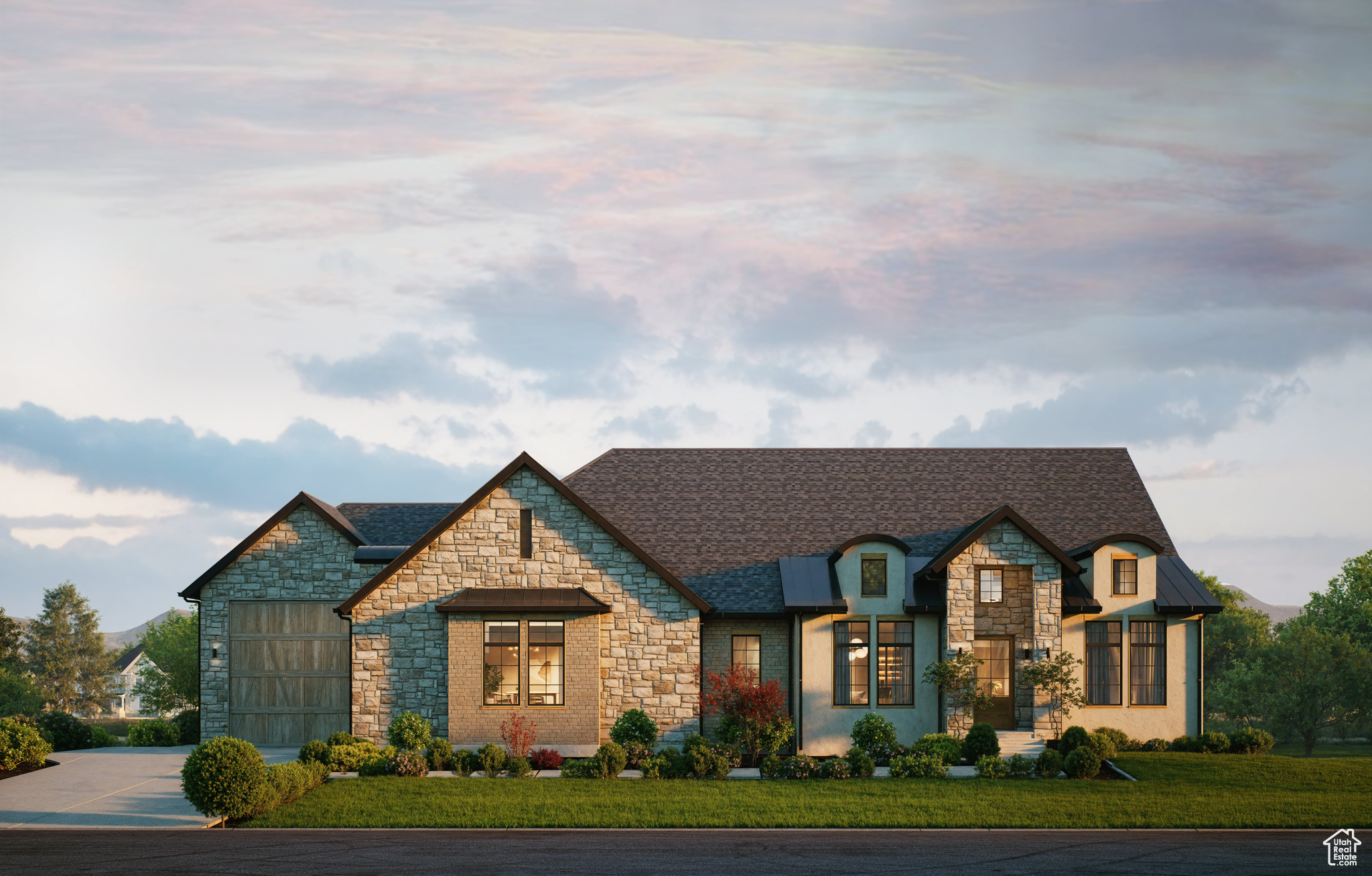 Opulent French-inspired architecture intersects with contemporary practicality in this new construction home situated in Midway's most charming European community. Presented by Hillwood Signature Collection with an exceptional attention to the bucolic surroundings, this home offers an ode to the idyllic mountainside living. A tasteful combination of natural stone, brick, and plaster-finished stucco enhances the unique exterior. The vaulted rear covered patio sits overlooking the Provo River and the greater Heber Valley. The spacious interior features a comfortable primary suite with a spa-like bathroom, a true Chef's kitchen with a butler pantry and prep kitchen, and a generous guest suite. The lower level adds a full wellness studio and sauna, with 3 additional bedrooms and a wet bar. The .34 acre site is surrounded by an additional 1/4 acre of community-maintained open space with trail access. Exceptional luxury awaits with this rare opportunity in Midway. Buyer is advised to verify all details to their satisfaction.