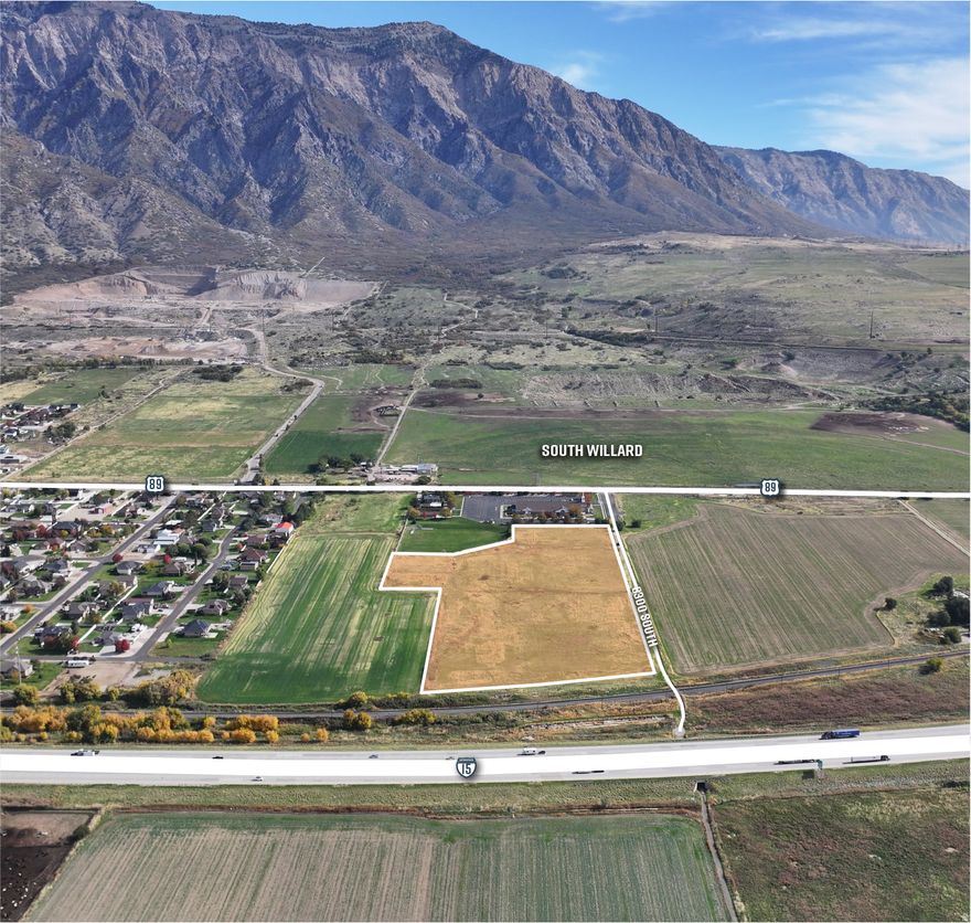 CBRE is pleased to present an opportunity to purchase 13.98 acres of residential land in South Willard, Utah. Located near Highway 89 and Interstate 15, this property is accessed via 8300 South. Zoning through Box Elder County allows for 20,000 square foot residential lots. Utilities are nearby in 8300 South on the east side of the property. South Willard is adjacent to Willard Bay State Park and Reservoir, a freshwater reservoir and a popular destination for water recreation. Willard is 4 miles to the north while Pleasant View is 5 miles to the south, and North Ogden 8 miles south.