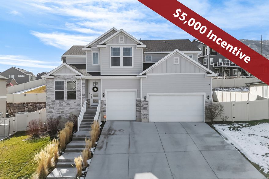 5K Seller Incentive to be used towards closing costs, rate buy down, or purchase price. Welcome to this beautifully upgraded 4-bedroom home located in one of Saratoga Springs' most desirable neighborhoods. The open-concept design is filled with natural light, creating an inviting space ideal for both everyday living and entertaining. The spacious kitchen features ample cabinetry, modern finishes, and seamless flow into the dining and living areas. The primary suite serves as a relaxing retreat with generous space, a private bathroom, and convenient access to the laundry room. The lower level offers excellent potential for future expansion, with room to add additional bedrooms and living space. Enjoy outdoor living in the low-maintenance yard, perfect for relaxing and  gatherings. Conveniently situated near schools, parks, shopping, and offering serene views of Utah Lake and Wasatch Mountains, this home perfectly blends comfort and lifestyle in a sought-after Utah County community. The main level office could serve as a potential 5th bedroom with the walk-In closet it has. Make sure to visit the virtual sizzle link provided below. https://www.dropbox.com/scl/fi/f16flxl3qroel4tmcflky/583-W-Deer-Mdw-Dr-Saratoga-Springs.mp4?rlkey=1e47wkl2oiv8qzxrd29onhnvt&e=1&st=bb0tcv08&dl=0It is Buyer's responsibility to verify all and obtain own independent measurement.