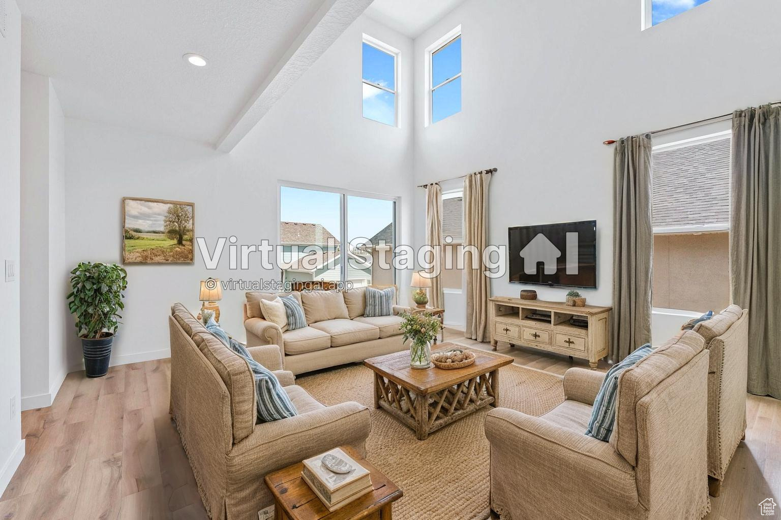 Beautiful, brand new home, in this desirable community in West Jordan. This South facing home boasts stunning unobstructed views of the Valley and Wasatch Mountains. You will especially love the views from the large covered front porch, den/office, and master bedroom. The 18 foot ceilings in the family room and amble natural light provide the wow factor. The kitchen is loaded with upgraded appliances, Quartz countertops, Cabinet vent hood, custom built in Cabinet pantry, and cabinet hardware. Enjoy 3 bedrooms, 2.5 baths, plus a den, 18 foot ceilings in the family room, an oversized garage, and room for 2 more bedrooms a bathroom and living room in the unfinished basement. You can also enjoy extra privacy with no homes build directly across the street and a larger partially maintained front yard. Plus the back yard that can be fenced in.