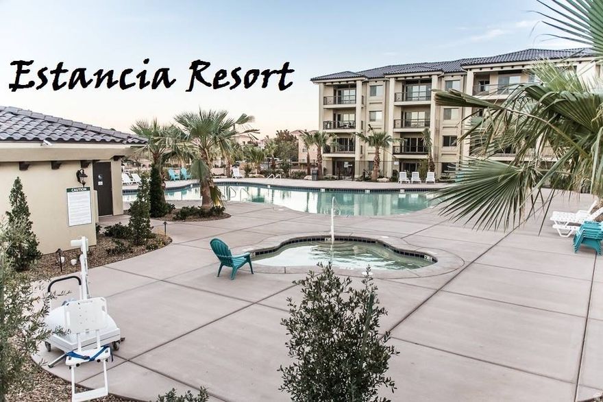 Luxurious main floor condo in Estancia Resort!  Rare 2 bedroom unit - VERY well cared for!  Enjoy the incredible amenities including a large pool/spa, playground, pickelball and basketball courts and more.  Location, location, location!  Relax an enjoy the beautiful views of the area and hiking/biking trails outside your front door.  Convenient location near Amira spa, golf courses, dining and more!  Call today!