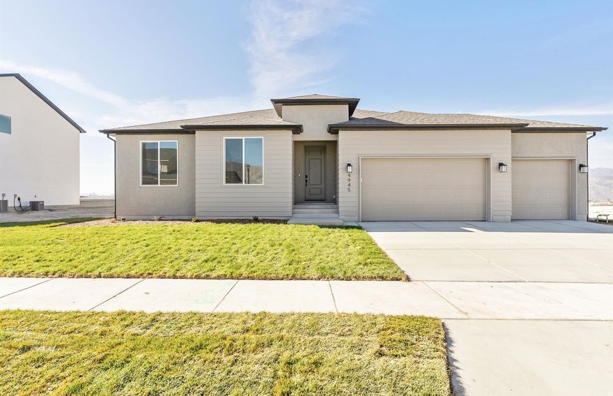 OPEN HOUSE this Saturday, December 27 from f10:30-4:00 this Completed Home! 4.99% 5/6 ARM Beautiful Open Rambler with Modern Upgrades. Mountain Views from you covered back patio!  Discover this open rambler floorplan featuring 3 bedrooms and 2 baths. The spacious kitchen and family room flow seamlessly together, showcasing upgraded cabinets, quartz countertops, and premium flooring throughout perfect for gathering and entertaining.  The owner's suite offers a private retreat with an oversized walk-in shower and stylish finishes. Large unfinished basement offer potential for two more bedrooms, and a future bathroom, plus a large area for a future family room. Additional highlights include a 3-car garage, front yard landscaping, and a generous  acre lot-all with no HOA!  Incentives are available with a preferred lender.