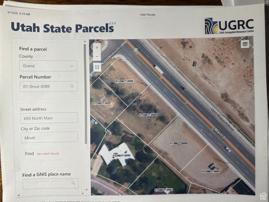 Great Main Street location, at the gate way to Moab  from the north. This  .47 Acre Main Street property has very high visibility. Vacant lot ready for someone to build on .