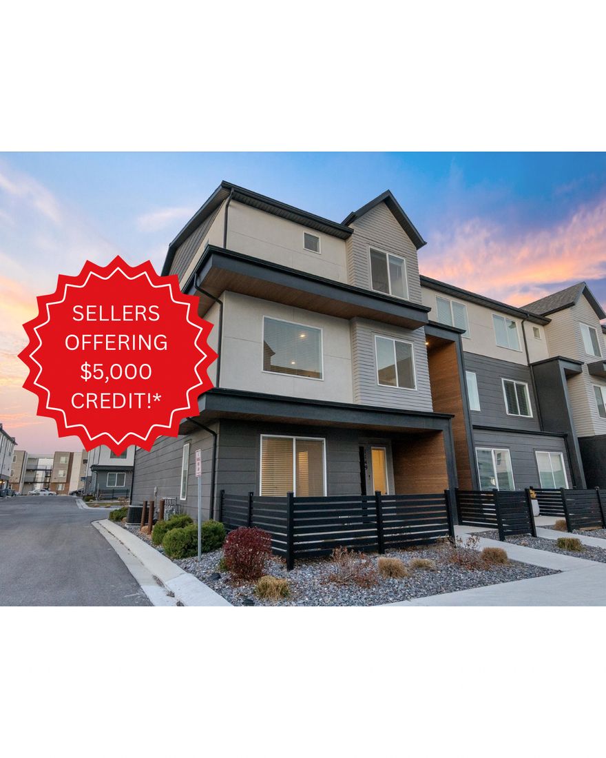 $30k price cut + extra $5k credit! This 4 bedroom 3 full bathroom luxury townhome in American Fork actually feels like a single family home. From the moment you walk inside, you get bright natural light, tall ceilings, and a modern open layout perfect for hosting. This end unit gives you extra windows, more privacy, and additional parking directly in front of the garage. The home is move in ready with a modern kitchen featuring quartz countertops, stainless steel gas appliances, a wide island, and a single basin farmhouse style sink that makes cooking and cleaning easier. The second level offers tall 9 foot ceilings! Upstairs you'll find three spacious bedrooms including a true primary suite with a private bathroom and walk in closet. The entry level adds a flex room or fourth bedroom complete with its own full bathroom. A 2 car garage provides plenty of space for parking and storage. A newer $2,500 water softener system is also included. Don't miss the virtual tour with a full 3D walkthrough. Homes in this community rarely hit the market. Schedule your showing today.