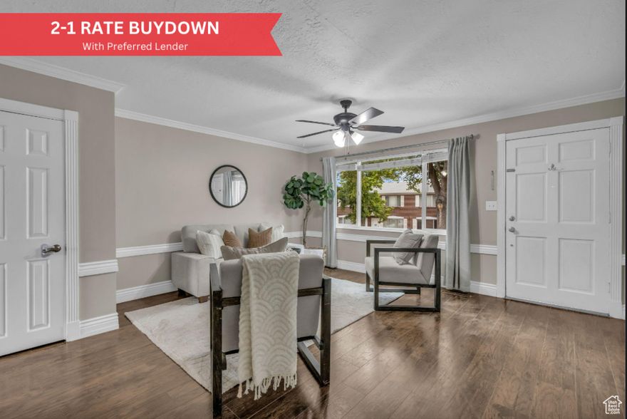 Welcome to this charming end-unit Bountiful townhome. Full of character and love!  This home features 3 bedrooms and an additional family room in the basement to gather for a fun movie night! Conveniently located near Bountiful recreation center, local amenities, and local restaurants.  This community is in the middle of exciting renovations, bringing a fresh new look and upgraded amenities to enjoy for years to come! From refreshed landscaping to updated common areas, residents will love being part of a neighborhood that blends established charm with modern improvements.  Square footage figures are provided as a courtesy estimate only and were obtained from county records. Buyer is advised to obtain an independent measurement. Take advantage of a 2-1 buydown! Preferred lender offering reduced interest rates for the first two years. Contact the listing agent today for details. For a virtual tour of the home, click on 'tour'.