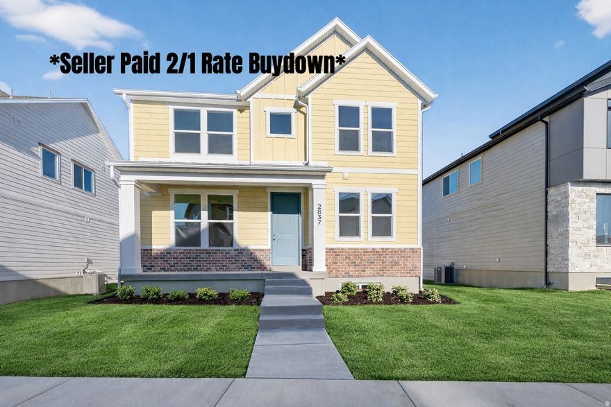 Farmhouse Vibes!!! Come fall in love with this brand new farmhouse 2 story. Truly move in ready with landscaping and fencing included. Walk from your front door to the first community park in under a minute and enjoy the incredible views of Ben Lomond peak while walking the trails in the community. Upgraded Features and quality throughout the home, highlights include a huge primary suite, oversized kitchen island and pantry, closets everywhere, and covered deck. More room for growth and storage in unfinished basement. Need help with closing costs or buying down your interest rate? Use one of our preferred lenders for over $12,000 in incentives and a no cost refinance for 3 years. Don't miss out. Landscaped photos are a representation, landscaping is not yet installed.