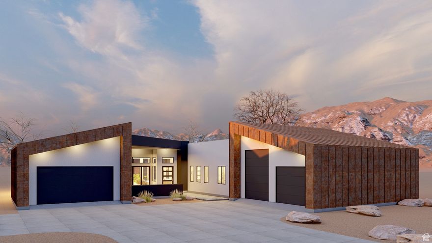 STUNNING NEW BUILD featuring sleek, contemporary design- newly re-designed and re-imagined!  Set on a spacious .40-acre home site in the Puesta del Sol community with custom orientation for ultimate privacy and views surrounded by red rock and the towering Moab Rim. A soft industrial finish featuring custom metal work, quartz countertops, floor-to-ceiling windows, quality stainless steel appliances, waterproof Luxury Tile floors, Anderson windows & exterior doors, and electric multi-programable fireplaces.  The layout has superior function, celebrating two master en-suites, two additional guest bedrooms with a full bath, and mudroom with laundry.  Both en-suites grant dual sinks, lavish showers with glass doors, and ample closet space. Plenty of space for parking along with an attached 2-car garage with room for a sprinter van, as well as a third car garage with double roll up doors- for your toys or your entertaining room! All the renderings are great examples for you to enjoy but are not specific to a guaranteed finish.
