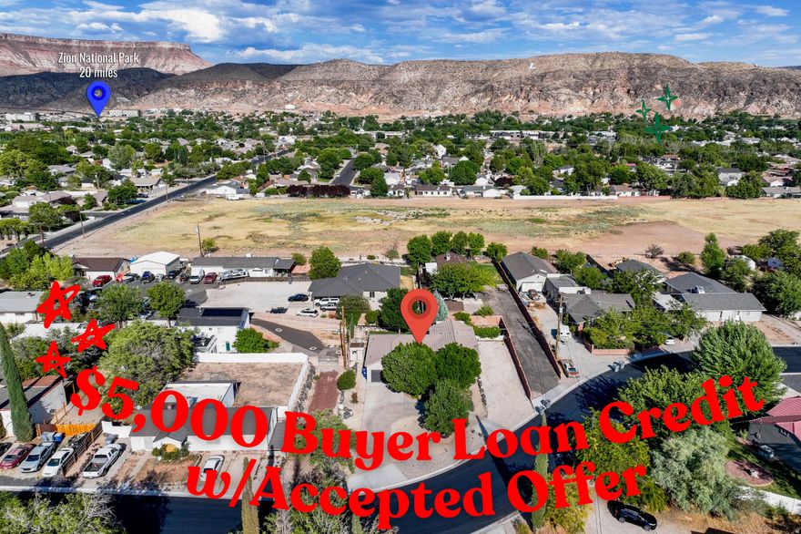 $5k BUYER CREDIT! Drenched in shade just 20 miles from Zion National Park! The quiet street offers a true small-town feel,  just minutes from groceries, gas, dining, and favorites like River Rock Roasting. Outdoor lovers will appreciate quick access to hiking, biking, golf, and 4-wheeling, with Coral Canyon Golf Course just 15 min. away. The home comes with a long list of thoughtful updates, including a reverse osmosis system in the kitchen and a Solatube in the hallway. Other perks include RV and hot tub power, extra driveway paving, cement curbing, irrigation spigots, back porch awning, and retaining wall behind the shed. With the option to create a basement ADU, this home offers space and flexibility in a neighborhood known for friendliness and quiet charm.