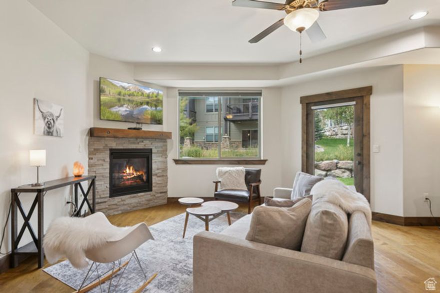 This Mountain Modern ground-floor condo in Deer Mountain offers an affordable foothold into the Park City lifestyle. Immaculately maintained in model-home condition, this 2-bedroom, 2-bath residence includes a 1-car garage, an additional parking spot, and a private walk-out patio. Located just 10 minutes to Park City and Deer Valley East Village, and only 5 minutes to Richardson Flat Park & Ride. All utilities are included in the HOA but gas and electric. Nightly rentals allowed (7-day minimum)  Ideal for investors, first-time buyers, or outdoor lovers. Just down the street from Black Rock's luxury amenities including a restaurant, gym, and upcoming hockey arena. Smart, stylish, and ready for adventure.  Updated light fixtures. Patio stubbed for hot tub.