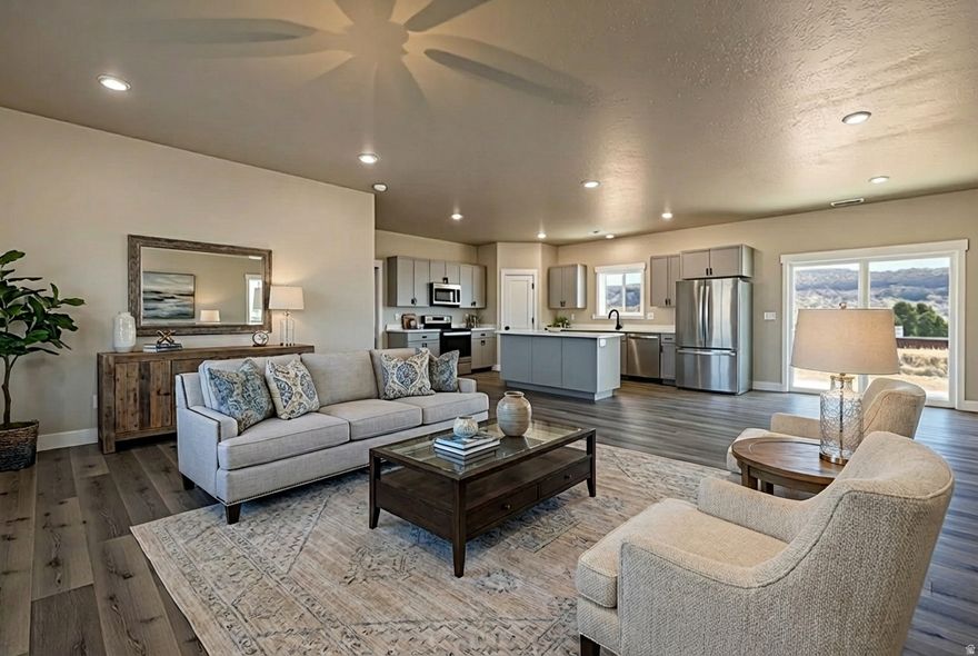 Welcome to your brand new desert retreat! This stunning 4-bedroom, 3-bathroom home, built in 2022, has never been lived in and offers modern comfort in the heart of breathtaking Big Water, Utah. With a spacious, open-concept layout, high-end finishes, and an abundance of natural light, this home is perfect for full-time living, a vacation getaway, or an investment opportunity close to Lake Powell. Set on a generous lot with sweeping views of the surrounding mesas and red rock landscapes, this property offers peace, privacy, and proximity to outdoor adventure-including hiking, boating, and exploring nearby national parks. No HOA, and short-term rentals are allowed, giving you flexibility and freedom. Primary Bedroom has exterior door with option to lock out as a vacation rental. Seller is offering a $10k concession for closing costs, rate buy down or landscaping. Buyer to verify all.