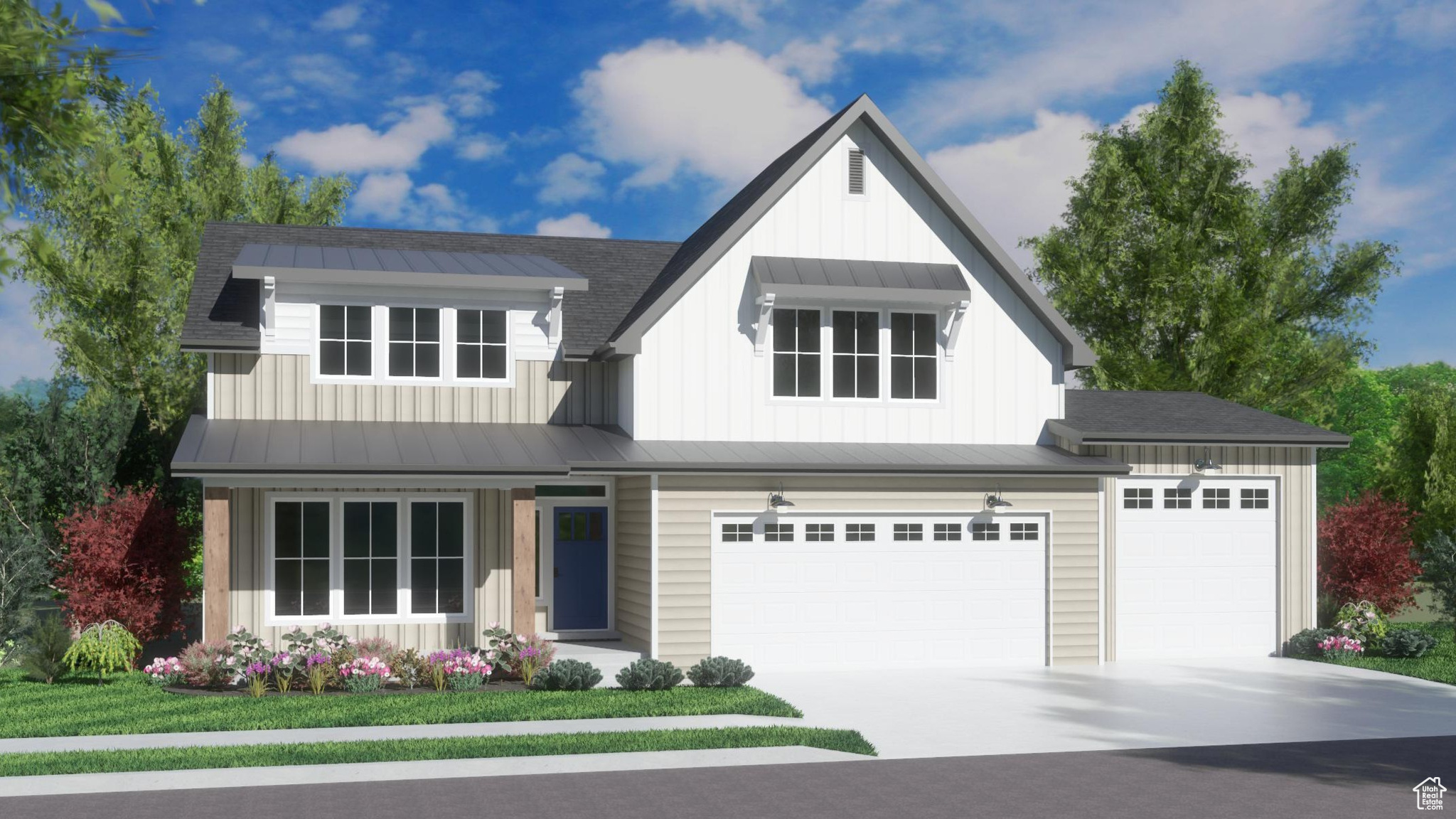 BLUFFDALE BEAUTY Loaded with upgrades! This stunning and spacious new build has everything you need with high-end finishes throughout! This spacious home features a gourmet kitchen with quartz countertops, a 10' island, 48" double oven range & hood, backsplash, custom soft-close cabinets, and large walk-in pantry. There is also a huge mud room area for all your gear. The open-concept great room boasts a dramatic two-story ceiling and fireplace with large windows for natural light. Main-level primary suite includes a walk-in closet with laundry hookups and a spa-like bath with freestanding tub and walk-in shower. Additional highlights: separate office, hardwood flooring, 8' doors, custom tile, large mudroom, and covered back patio and front porch. Upstairs offers 3 bedrooms with walk-in closets, 2 baths, vaulted ceilings, a massive rec room, and a laundry room. The walkout basement behind the 3rd garage you can finish, drawn for 2 en suite bedrooms/baths, powder room, rough-in kitchenette, family/game/theater room, laundry hookups, and includes a tankless water heater. Enjoy outdoor living with a covered patio and BBQ gas line. 3-car garage included. This home truly has it all-don't miss out! Come now to pick your design choices if we catch it in time!