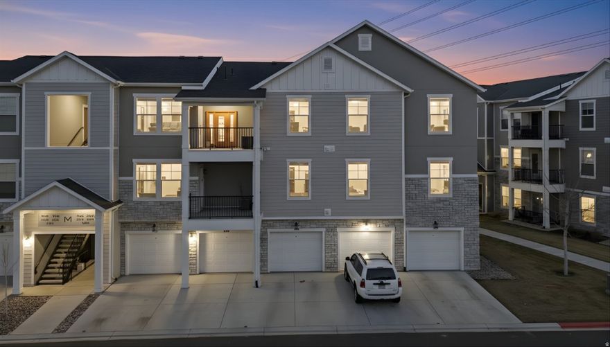 Beautiful Upgraded Top-Level Condo in the Heart of Vineyard!  This well-maintained 3-bedroom, 2-bath top-level condo offers a spacious open-concept design with vaulted ceilings and many thoughtful upgrades throughout. The living room features a custom-built fireplace, and high-quality LVP flooring flows from the living room to the kitchen to the hallway. The kitchen features elegant composite quartz countertops and comes with stainless steel appliances.  Enjoy the convenience of in-unit laundry, ample storage, and the privacy that comes with a top-floor location that looks southward onto an open park.  Ideally situated in one of Utah County's fastest-growing communities, this home is just minutes from shopping, dining, entertainment, parks, and walking trails, with easy access to I-15 and the Vineyard FrontRunner station. Just 100 yards from the trails along Utah Lake, this location provides access to nature while maintaining proximity to everyday conveniences like the grocery store and gas station. Entertainment such as the Megaplex Theaters and Topgolf are also a short 5 minute drive away.  The community offers resort-style amenities, including access to multiple pickleball and basketball courts, a large clubhouse, fitness center, swimming pool, and extensive bike and walking trails, all just a short walk from the unit. With friendly parks, activities for all ages, and continued area growth and development, this property is the ideal landing spot.  Don't miss your chance to own a stunning condo in a thriving, amenity-rich community. Square footage figures are provided as a courtesy estimate only and were obtained from prior MLS. Buyer is advised to obtain an independent measurement.