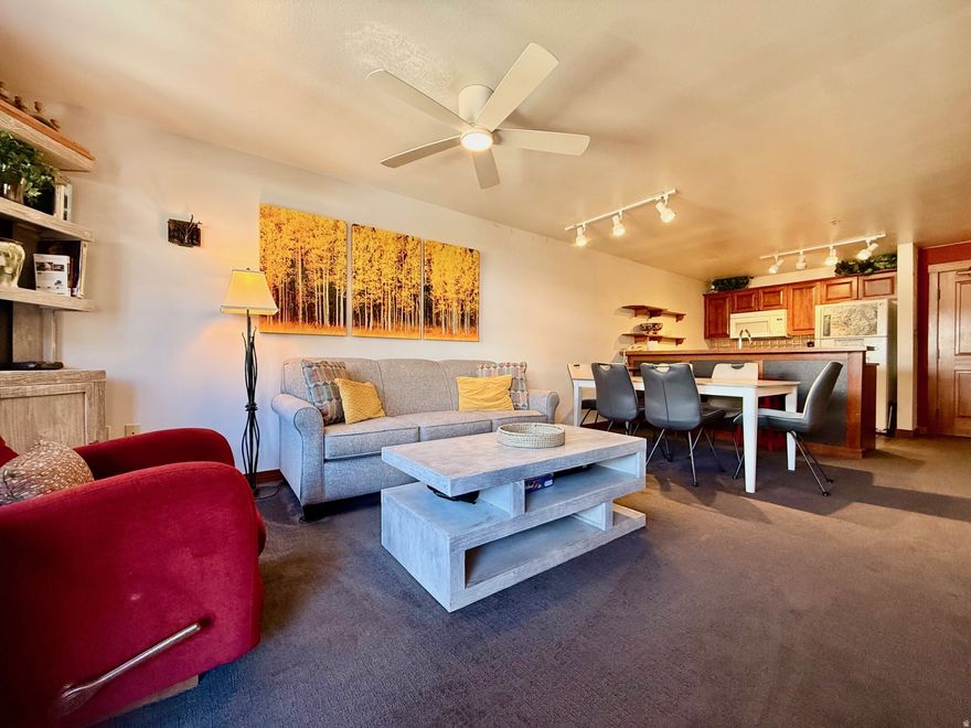 Original owner has loved and cared for this gorgeous "view side" charmer since the village began... boasting many updates and an ideal location close to everything!  Versatile one bedroom + sleeping den functions like a small two bedroom.  Short term rentals approved! Wake up to stunning slope views and relax on the sunny deck after an exhilarating day on the mountain. Chill by the cozy fireplace or soak in the community hot tubs and year-round pool.  Underground parking is included and a premium in BCC!  This floorplan is rare on this side of Powderhorn Lodge and the village...  Don't miss this one!