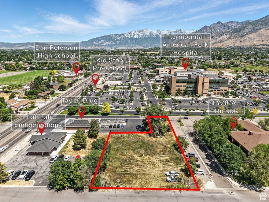 Highly versatile commercial lot situated just a  stones throw from American Fork hospital. Get you plans approved or use ours.   Plat approved for a MEDICAL PROFESSIONAL OFFICE SPACE. Fully engineered city-approved plans available with lot purchase   PROPERTY OVERVIEW 0.61 acre parcel immediately south of the American Fork Hospital   Approved plans: Building Type: Class-A Medical / Professional Office   Total Area: 8179 sq ft Stories: 2 Suites: 6 suites across 2 floors Occupancy Type: Group B (Business)  Construction Type: Type VB (Fully Fire Compliant)  34 parking bays