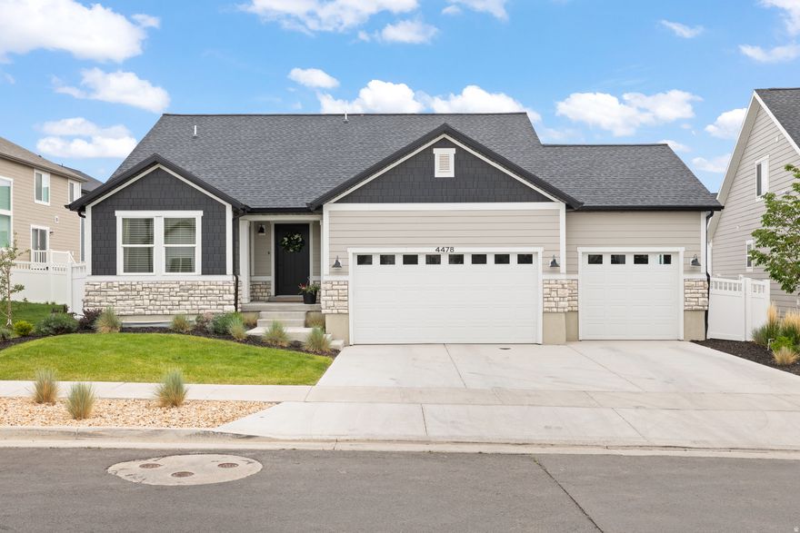 Why wait six months to a year to build?! Six bedrooms, three-car garage, the largest lot on the street and a fully finished basement completed like a week ago. This Herriman rambler is your next home at a price that'll make you look twice. Welcome to 4478 W Monument Peak Dr. Originally built in 2023, this gorgeous rambler is finally ready for it's next owner. Space, location, and amenities are all what makes this place unique.   Stepping inside, you're greeted by tall ceilings and an open entryway leading to the living room, kitchen and dining room. Open and functional are the best ways to describe this space. A spacious kitchen with plenty of storage, and a large island make meal prep easy. 12'+ vaulted ceilings make the main level feel so open. Also on the main level, the primary suite (also with vaulted ceilings), and en-suite bath with a separate shower and tub. There's also two more bedrooms on the main level along with a full bathroom. The laundry room is off of the garage making laundry super convenient wether it's dirty clothes from the house, or muddy shoes from the garage.   The basement was recently completed in time for the sale. Like no one has even used the toilet down there yet. In the basement, there's three additional bedrooms and a full bathroom. Theres also a large family room and an additional finished storage room in the basement. Be careful, the paint is still wet!   The 3-car garage and yard are some of the best features of this home. This is one of only two on the street with a 3rd car garage and has the biggest lot. There's plenty of space for storage and activities. Call Conner-@HomesUtah for a private showing and exclusive access.    Information included in this listing is deemed reliable. Buyer to verify all. Square footage figures are provided as a courtesy estimate only and were obtained from county records.  Buyer is advised to obtain an independent measurement.