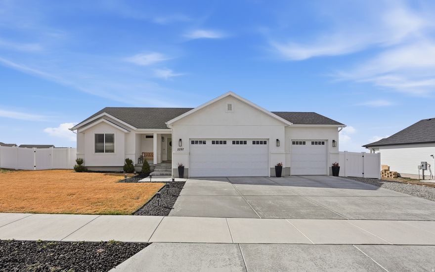 GET A LOWER INTEREST RATE - SELLER IS OFFERING $12,000 toward CLOSING COSTS when you use our preferred lender ...**...  NEWER 2022 HOME with a 3-CAR GARAGE, tons of UPGRADES, and NO HOA!!!    You'll love the great room with its OPEN LAYOUT, VAULTED CEILINGS, and BIG WINDOWS that fill the space with natural light.   The spacious kitchen features high-quality QUARTZ COUNTERTOPS, KNOTTY ALDER CABINETS, and STAINLESS STEEL APPLIANCES - perfect for everyday cooking or hosting friends and family.  The home also offers FRESH TWO-TONE PAINT throughout and a NEW VINYL FENCE.  The unfinished basement is a blank canvas for FUTURE EXPANSION - finish it however your imagination takes you.  Outside, the HUGE backyard feels like your own PRIVATE OASIS.   Enjoy cozy evenings around the FIREPIT with family or host fun BBQs and gatherings with friends.   LOCATION is hard to beat! Nestled in a newer, quiet neighborhood within walking distance to the LDS TEMPLE and multiple schools, including the new state-of-the-art DESERET PEAK HIGH SCHOOL. Plus, you're just a quick 5-minute drive to grocery stores, restaurants, and entertainment.  This is the home you've been waiting for - come see it today! Information and measurements are provided as a courtesy. Buyer is advised to obtain their own measurements and verify all information.