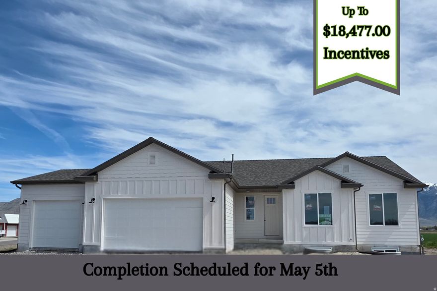 Welcome to the Emerson  Your Dream Home Awaits! Discover the perfect blend of elegance and comfort in this three-bedroom, two-and-a-half-bath beauty in the heart of charming Elwood, Utah. The master suite is a true retreat, featuring a spa-like bathroom with a marble-surrounded tub and shower, dual vanities, and a dreamy walk-in closet. Entertain with ease in the gourmet kitchen, complete with custom cabinetry, quartz countertops, and a spacious pantry-perfect for family meals and weekend gatherings. The unfinished basement gives you the freedom to design the ultimate game room, home theater, or hobby space. Car enthusiasts and storage lovers will love the third car garage door, while the half-acre lot provides room for outdoor fun, gardening, or simply relaxing under the Utah sky. * Pictures may not be of actual home. Some features may not be included.    Square footage figures are provided as a courtesy estimate only and were obtained from the building plans.  Buyer is advised to obtain an independent measurement.