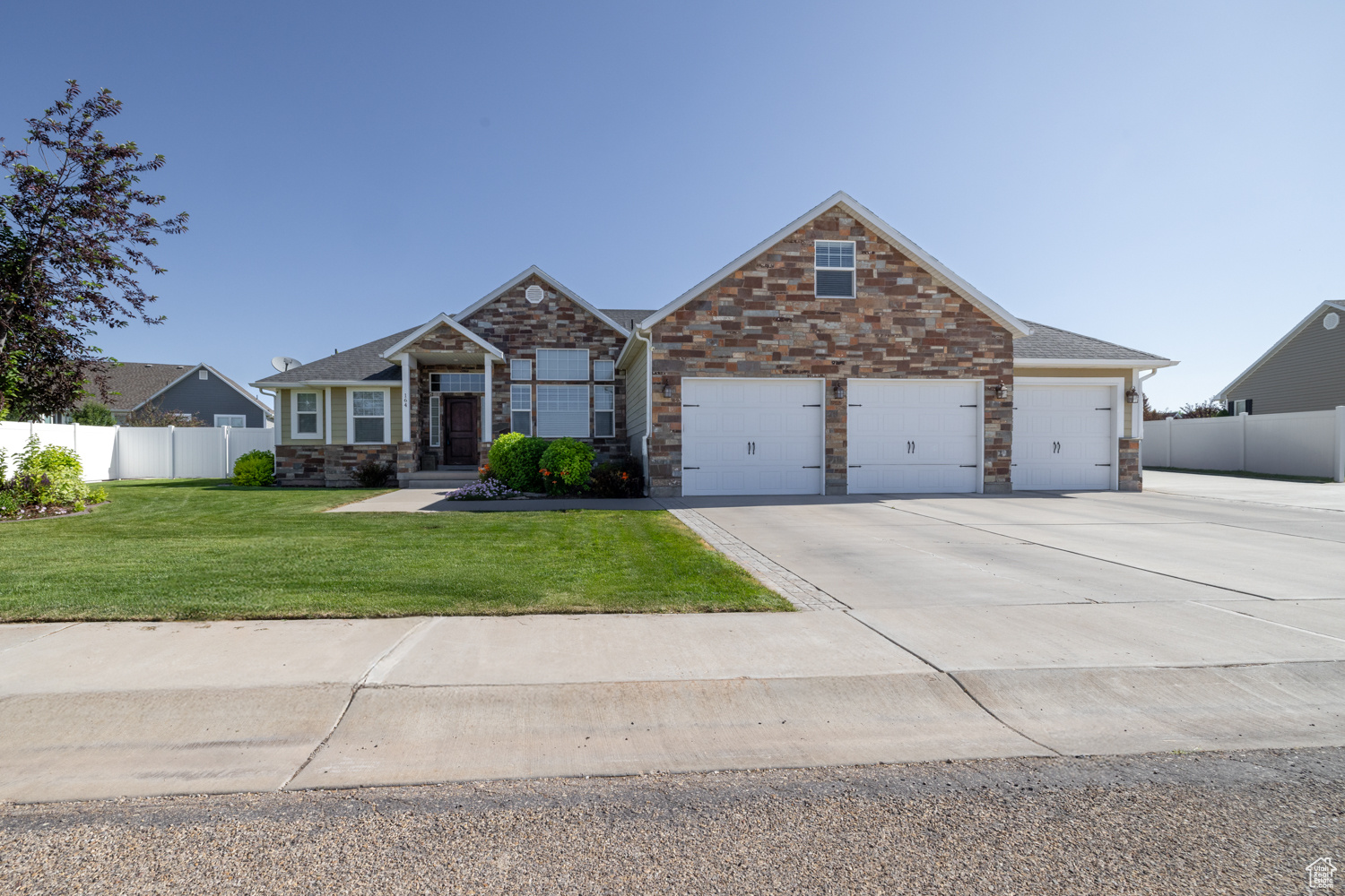 This stunning and meticulously maintained home offers 3775 square feet of living space in a desirable neighborhood. It offers ample room, comfort, and versatility. The residence features 6 bedrooms and 3 bathrooms. The main floor comprises 3 bedrooms, 2 full bathrooms, a kitchen, dining area, living room, and office. The lower level offers a vast living space, with 3 additional bedrooms, and a full bathroom, and laundry/ craft room and kitchenette. There is plenty of room for guests and storage throughout the home. The covered back patio is ideal for entertaining. Square footage figures are provided as a courtesy estimate only and were obtained from building plans . Buyer is advised to obtain an independent measurement.