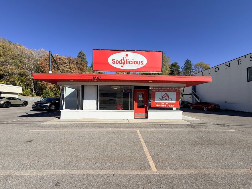 Excellent opportunity to lease a 1,400 sq. ft. retail space located on highly visible Highland Drive in Millcreek. Previously operated as a soda and drink shop, this space is ready for your next food, beverage, or retail concept. Features include a drive-up window, spacious kitchen area for food prep and cooking, lobby entrance for walk-in customers, private office, storage area, and bathroom. The property sits in a high-traffic area with outstanding exposure to daily commuters. Available January 1, 2026 with Lease Type: Triple Net (NNN). Don't miss this chance to establish your business in one of Millcreek's most active retail corridors!