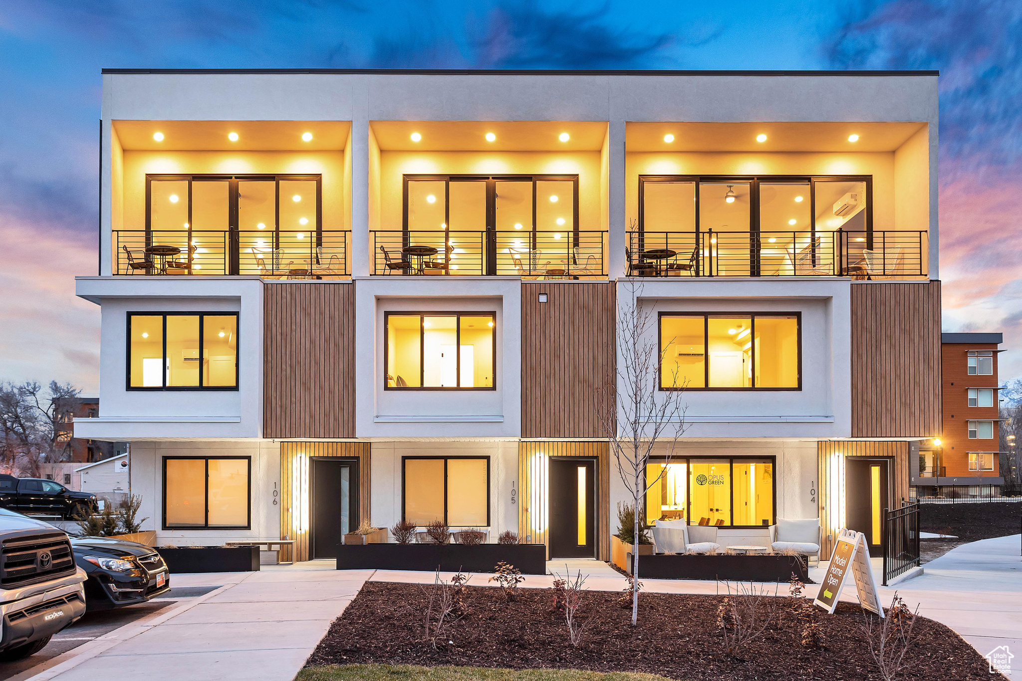 Welcome to Opus Green. Experience the perfect harmony of modern comfort and environmental stewardship. Opus Green Townhomes offer a range of floor plans, including 2- and 3-bedroom townhomes, designed with meticulous attention to detail. From the spacious great rooms and gourmet kitchens to the tiled bathrooms and open stair railings, every aspect of Opus Green exudes sophistication and elegance for your comfort. This modern townhome community is all-electric with 9'7" cathedral ceilings, tiled showers and tubs with glass doors. Best in class, Pella windows, ductless, wall-mounted mini split air conditioners and heat pumps. Quartz countertops and a one of a kind floorplan not seen before. This 2 bed 2.5 bathroom oasis will leave you green with envy. The garage with EV charging station, 1 touch smart home temperature control app and package storage/delivery service "Fetch Package", are just a few more added benefits to this zero emission environmental living townhome. Embrace a life of unparalleled comfort, elegance and fulfillment in the dwelling you've been longing for. Preferred lender incentive, 3% down conventional loan, no Mortgage Insurance, reduced lender fees. Ask us for more details.