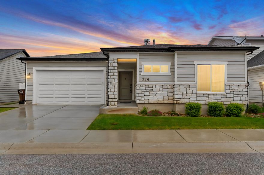 Well-kept and gently lived-in patio home is located in a desirable 55+ community. Professional cleaners are making this home sparkle, getting it perfectly prepped and ready to welcome its new owners. This beautiful home features quality finishes throughout and offers a grand mountain view. The primary bedroom includes a private bath with walk in shower and walk-in closet. All appliances are included-yes, TV with Bose sound bar,  making this home truly move-in ready. Enjoy an active lifestyle with a clubhouse offering pickleball courts, basketball, and clubhouse/gym,  all conveniently located near grocery stores and shopping.
