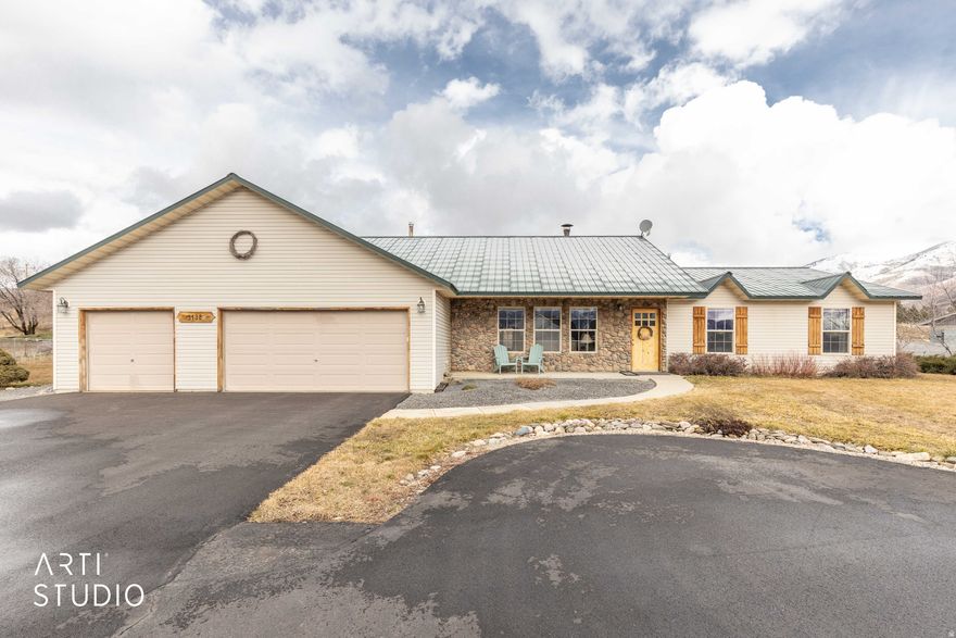 Hard-to-find single-level living on 1.14 acres in the desirable  Ogden Valley. This 2,336 sq ft rambler offers true main-level living plus an additional 800 sq ft basement with exterior access and strong ADU potential, subject to approval. Located with no HOA, this property includes a spacious 32-foot-wide three-car garage, 10x12 storage shed, room for RV parking, and potential for horse property use. Enjoy sweeping views of Nordic Valley Ski Resort and Ben Lomond Peak. Built with 2x6 construction and extra-thick insulation for energy efficiency in Northern Utah's mountain climate. The two-stage furnace installed in 2017 allows for enhanced comfort and the potential to maintain different temperatures between areas, ideal for multi-generational living or future rental flexibility. Vaulted ceilings welcome you at the entry, complemented by a wood-burning fireplace, kitchen pantry, and updated dishwasher and stove in 2020. The fully fenced yard offers usable space and privacy, with one culinary water connection included. Minutes from Pineview Reservoir, Snowbasin, Powder Mountain, and North Fork Park, this property delivers acreage, views, garage space, ADU flexibility, and year-round recreation in sought-after Liberty, Utah.   Square footage figures are provided as a courtesy estimate only and were obtained from ______________ .  Buyer is advised to obtain an independent measurement.
