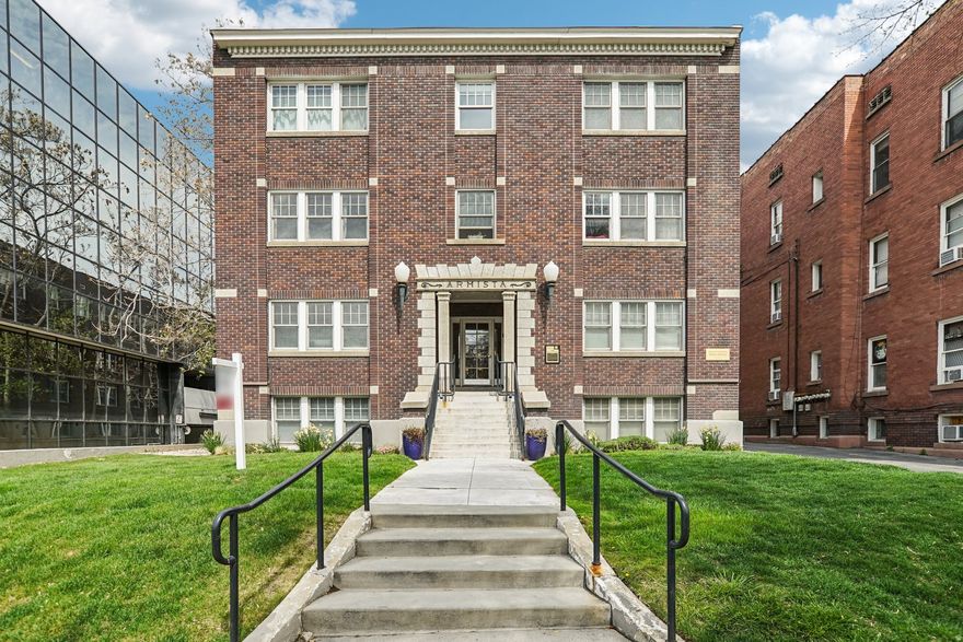 GRAND OPENING | OPEN HOUSE | APRIL 4 | 12:00 - 2:00 PM | Charming condo located in the historic Armista building just minutes from downtown Salt Lake City. This bright and inviting unit features high ceilings, large windows, and an open layout that maximizes natural light. Beautiful hardwood and tile flooring throughout. Recently remodeled kitchen and fully updated bathroom offer modern finishes while maintaining classic character. Designated parking space included. Enjoy walkable access to restaurants, parks, galleries, and downtown amenities with quick access to the University of Utah, Red Butte Garden, and nearby trails. Building offers on-site laundry plus in-unit hookups.