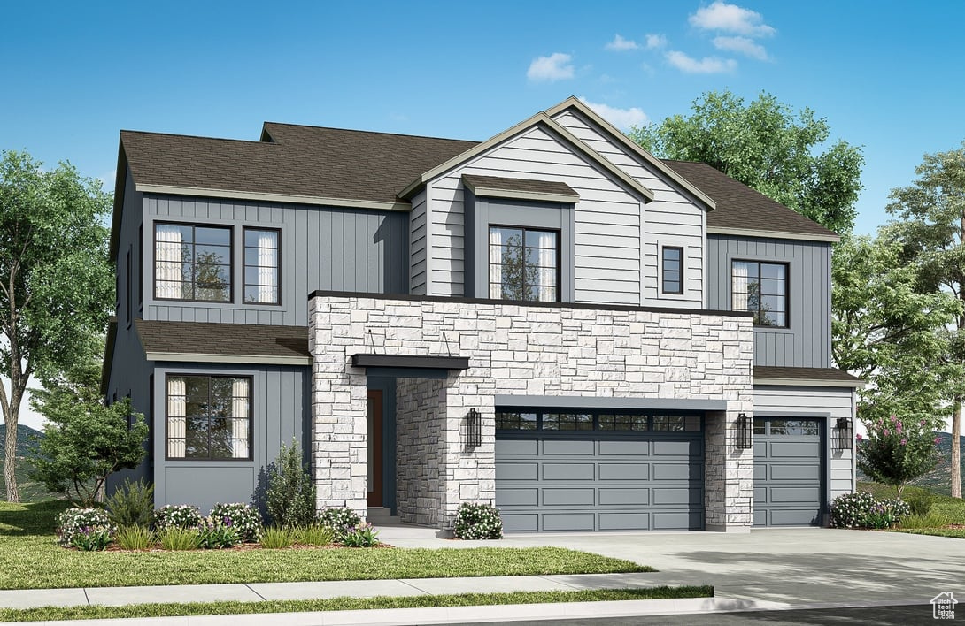 TRIPOINTE QUICK MOVE-IN HOME on lot 238! Experience stunning views of Mt. Timpanogos in the peaceful community of The Crossings at Lake Creek. Whether you're relaxing on the covered patio, unwinding in the expansive great room, or retreating to the elegant primary suite, you'll be surrounded by natural beauty. The chef-inspired kitchen, featuring an oversized island, is ideal for hosting and entertaining. Designer-selected finishes by an award-winning team bring style and sophistication, enhancing the home's serene setting. This thoughtfully designed home offers four spacious bedrooms, 3 and a half beautifully finished bathrooms, a separate office, and an unfinished basement ready for your personal touch. Square footage figures are provided as a courtesy estimate only and were obtained from Builder. Buyer is advised to obtain an independent measurement.