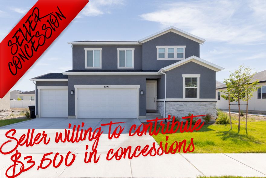 **Seller offering $3,500 towards buyer's choice of rate buy-down, landscaping, closing costs, or at buyers discretion. Bring offers.** This home qualifies for a $5,000 Chase Homebuyer Grant who finance with Chase can receive $5,000. Beautiful 2-story "Pearl" home in the highly sought-after Wild Horse Ranch community! This 4 bed, 3 bath home features an open-concept layout with lots of natural light. The main floor includes a bedroom and 3/4 bath, perfect for guests or multi-generational living. The kitchen boasts a large island, upgraded top-of-the-line GE fridge, oven, and dishwasher, plus reverse osmosis and a water softener - in the garage you'll find a charger for your Tesla too! Upstairs you'll find a spacious primary suite with a walk-in closet and private bath, along with two additional bedrooms and a full bath with a loft space too! Three-car garage, 0.17-acre lot, and convenient access to parks, golf, schools, and I-80 for a quick SLC commute - this home has it all! Stansbury Park offers a wonderful community lifestyle, featuring a beautiful 18-hole golf course and access to Stansbury Lake, the "jewel of the community" - spanning 110 acres for fishing, non-motorized boating, kayaking, paddleboarding, and swimming. Parks, trails, and sports fields provide abundant opportunities for recreation, and outdoor trail access in the Oquirrh Mountains is just minutes away.