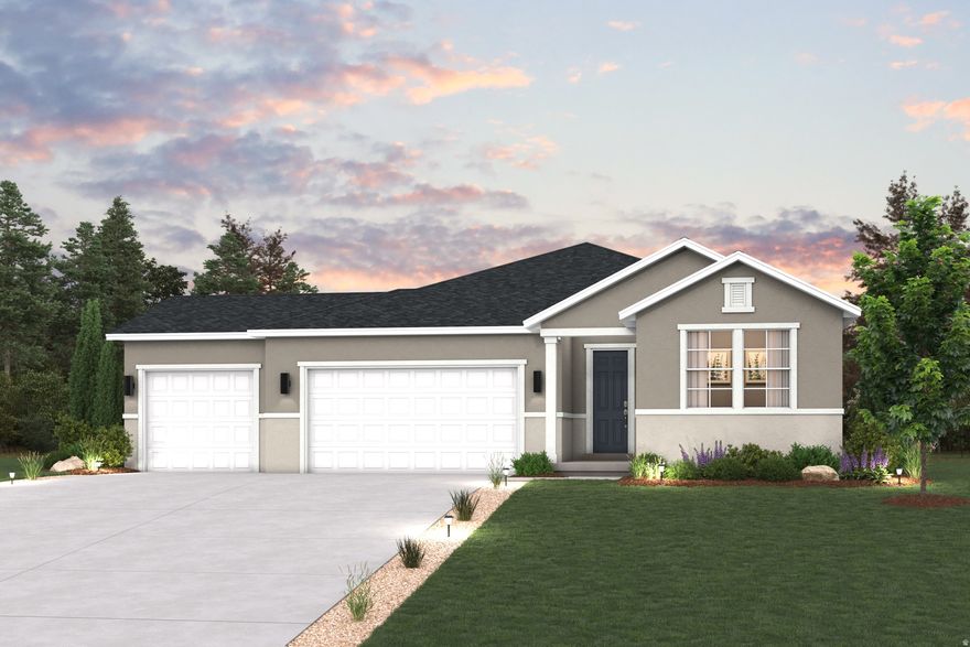 The Biscayne plan in Sunset Flats offers a streamlined approach to main-level living with an open layout designed for connection and comfort. The heart of the home features a centrally located kitchen with an island and walk-in pantry, seamlessly connecting the dining area and great room for effortless everyday living and entertaining. Optional outdoor spaces, including a covered deck or sunroom, extend the living area beyond the home, while a three-bay garage with an oversized third bay comes standard, providing extra space for storage, hobbies, or weekend gear. A mudroom and nearby laundry add thoughtful convenience just off the garage entry.The owner's suite is privately positioned on the main level and features a walk-in closet and a private bath featuring dual vanities, a walk-in shower, and a soaking tub. Additional bedrooms are thoughtfully arranged to provide flexibility for family, guests, or a home office, with the option to convert one bedroom into a dedicated study. An unfinished lower level offers future potential for expanded living, recreation, or storage space as needs evolve.