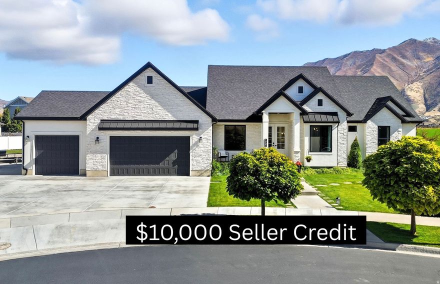 OPEN HOUSE Jan. 10th 12:30-3:00.  $10,000 Seller Credit offered for buyer to use toward closing costs, rate buy down, or inside additions of a double vanity in the master etc.  Don't miss this beautiful home in the Vincent Ridge Subdivision of Spanish fork. Floor plan and detail finishes of the home are one of a kind, like the spacious floor plan, master bedroom, custom walk in closet, detailed fireplace,jack and jill bathroom and finished panty.  This home is in a culdesac, with a large lot and open backyard with a mountain view. There is an outlet for your electric car, Rv electric hookup, and hot tub outlet!  The side of  the garage has enough space for all your parking needs of extra cars, trailers or a boat. Make this your forever home!