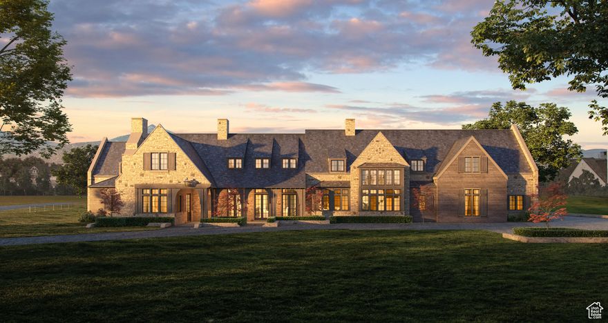 Set on over an acre in the heart of Midway's sought-after Whitaker Farms, this to-be-built custom estate blends the grace of a European country home with the comforts of modern living. Thoughtfully designed with influences of French Provincial and English Tudor architecture, it balances Old World charm with contemporary ease. The exterior pairs natural stone with textured stucco, highlighted by steep rooflines, tall chimneys, and elegant dormers. Arched entryways and classic mullioned windows create a welcoming, refined presence, while a covered loggia extends the living space outdoors, perfect for gathering or quiet evenings. Inside, the home is designed to live beautifully with five bedrooms, nine bathrooms, and two conveniently placed laundry rooms. Four fireplaces anchor the living spaces, creating warmth and ambiance throughout. Every element, inside and out, is crafted with care to reflect understated luxury and enduring quality. Surrounded by mountain views and steps from world-class recreation, this home offers a rare chance to own a legacy property in one of Midway's most picturesque neighborhoods.