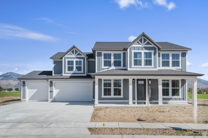 This brand new 3000 Farmhouse showcases so many great amenities all located in a great community,  Featured you will find a modern kitchen with white laminate cabinets, quartz countertops, tile backsplash, and stainless steel gas appliances. Flooring includes laminate hardwood, tile, and carpet, while the expanded great room and glass door to the office add both comfort and functionality. Additional highlights include a 3-car garage with keypad, gas log fireplace, wood stair railing, can lighting, Christmas light outlets, and large Craftsman base & casing. The owner's suite is enhanced with quartz shower surrounds and Euro shower glass doors, paired with sleek black matte hardware. A tankless water heater and energy-efficient options provide cost savings and modern convenience throughout. Come check it out today!