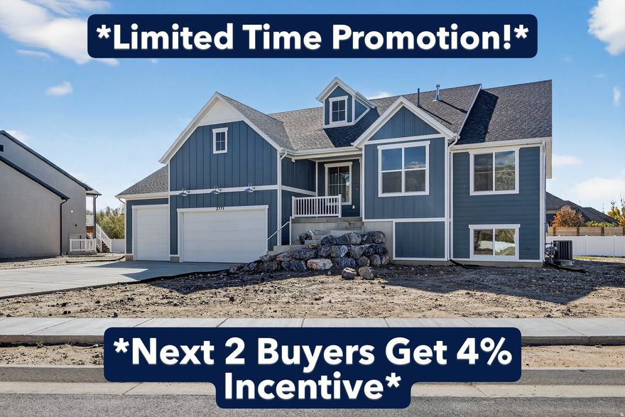 Welcome to this stunning newly built home featuring an inviting open-concept floor plan, elegant finishes, and ample natural light throughout. The bright kitchen boasts custom cabinetry, quartz countertops, pendant lighting, and a large island perfect for entertaining. The adjoining dining and family areas offer expansive windows and a cozy fireplace, creating a warm and welcoming atmosphere. Step outside to enjoy the covered deck, ideal for relaxing or hosting gatherings. The master suite includes large windows, a spacious walk-in closet, and a beautiful en-suite bathroom with dual sinks, a soaking tub, and a separate shower. Additional highlights include a 4-car garage, durable LVP flooring, and an unfinished basement, ready for your personal touch or future expansion.  **Limited-Time Offer: 4% incentive with our preferred lender, available to the next 2 buyers only!**