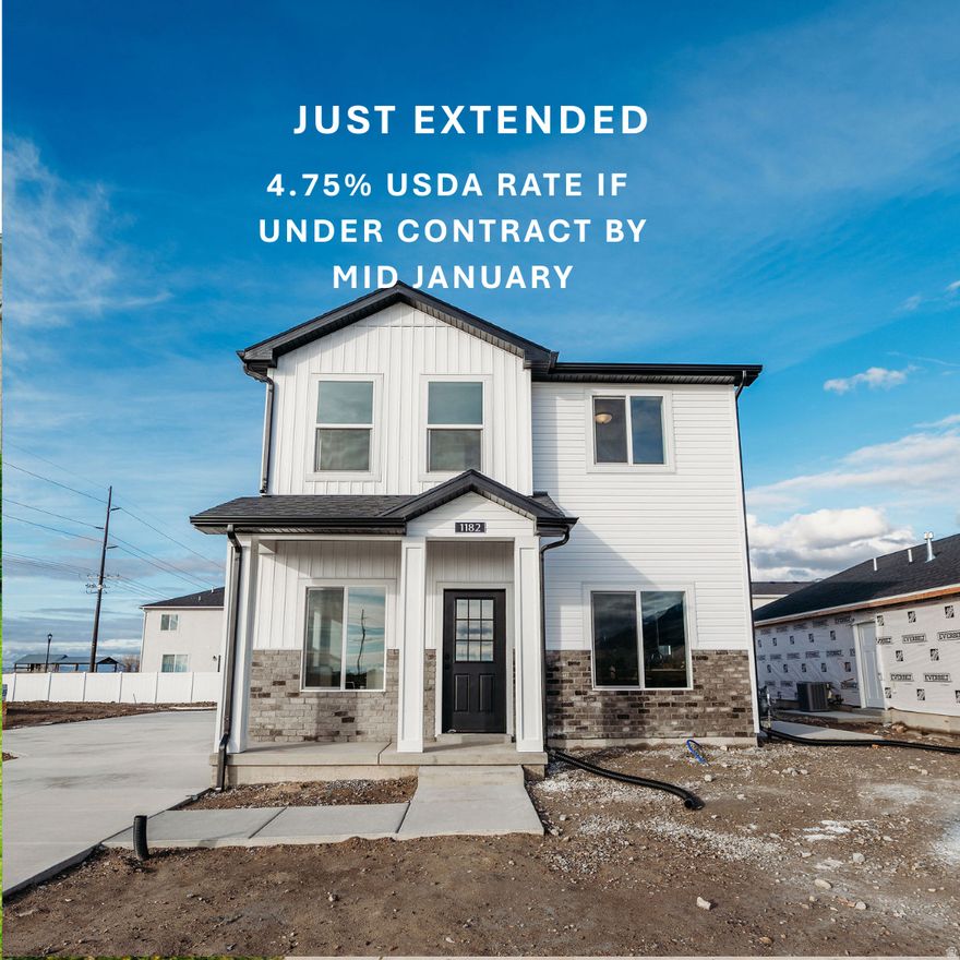 **JUST EXTENDED Contracts accepted by January 15th are eligible for a 4.75% interest rate utilizing a no-money-down USDA Rural Development loan.** Welcome to this brand new move-in ready home designed with quality and care. Proudly built by OLO Builders and includes upgraded flooring, cabinets, countertops, and energy-efficient features that help lower your monthly utility costs making this home even more affordable. Option to convert 4th bedroom into bonus room/2nd family room. This home is located in the desirable Spring Creek community where you'll enjoy stunning views and a convenient location-just 30 minutes from Ogden and an hour from Salt Lake City. Every OLO home comes with a generous list of standard inclusions, giving you a well-built home at a great value. Don't miss the chance to make this beautiful new home yours!