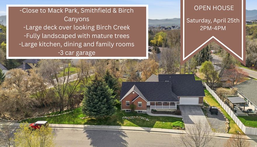 This beautifully updated home is set in a sought-after Birch and Smithfield canyon neighborhood and is what happens when comfort and style get together and build something amazing!  A large 1,200 sqft addition was completed in 2015, to include a kitchen with its own zip code.  We're talking enough space to host Thanksgiving, a baking show and a midlife crisis all at once.  Step outside onto the large deck and - you're in your own private retreat.  Mature trees surround the property like they are protecting something important.  There's even a peaceful vibes creek running through the backyard.  This home has space.  Like, actual space.  Enough for hosting, hiding from your kids, or finally starting that hobby you bought supplies for three years ago.  Updated throughout and a new roof in 2022, it blends modern touches with cozy canyon charm.  Close enough to civilization for groceries, far enough away to pretend you're off-grid and mysterious  the perfect mix of privacy and prestige.