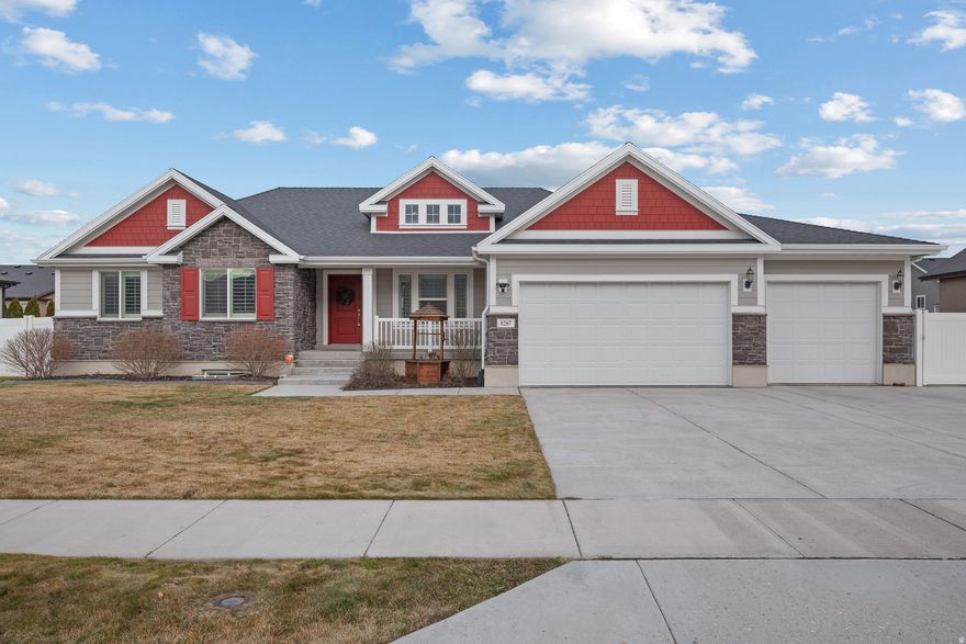 This immaculate, one-owner rambler in a beautiful West Jordan neighborhood truly checks every box. Built with high-end upgrades and exceptionally well maintained, the pride of ownership is obvious from the moment you walk in. The open layout offers true main-level living with a spacious great room, gas fireplace, generous dining area, and a spacious kitchen. Large windows bring in great natural light, complemented by custom shutters and LED lighting throughout. The primary suite is oversized and includes a sitting area, ensuite bath, and walk-in closet. Two additional bedrooms are also located on the main floor. The fully finished basement features 9' ceilings and is set up perfectly for flexibility, complete with a second full kitchen, large family room, three additional bedrooms, two bathrooms, cold storage, and a second laundry. With a separate outside entrance and plenty of off-street parking, it works well for multi-generational living or rental potential. The heated, expanded 3-car garage is fully set up with a built-in workstation and shelving already in place. In addition, the RV parking is a major bonus, offering an oversized, gated space that is hard to find and perfect for trailers, boats, or extra vehicles. The backyard includes a patio with large pavilion, and a new storage shed that could serve as a workshop, hobby space, or private retreat. This home also features permanent Jellyfish exterior lighting, providing year-round convenience and curb appeal.  Move-in ready and thoughtfully designed, this home offers space, function, and flexibility in a highly desirable neighborhood.