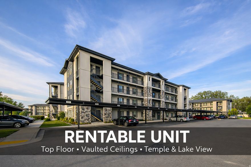 RENTABLE  INVESTOR UNIT (OR PERFECT FOR OWNER OCCUPANCY) Like-new, top-level end-unit condo with vaulted ceilings and incredible views of Utah Lake, the mountains, and the Orem Temple. One of the few units in the community approved for non-owner occupancy, making it a rare true investment property while still being an excellent option for owner-occupants. The complex is also FHA-approved.  This unit is unique with its vaulted ceilings, abundant natural light, and premium end-unit positioning that enhances privacy and views. Modern finishes include hard surface countertops, and washer and dryer are included, making this property truly turnkey for both investors and owner occupants. The combination of being rentable and top-level with vaulted ceilings sets this condo apart from the rest of the community.  HOA covers water, sewer, trash, and exterior maintenance, keeping ownership simple and low maintenance. Community amenities include basketball and volleyball courts, a playground, one designated covered parking stall, and ample guest parking.  Unbeatable central location:  2 minutes to Walmart, freeway access, and UVU  10 minutes to BYU  Less than 20 minutes to Lehi  Whether you're looking for a high-demand rental or a beautiful place to live, this is a rare opportunity to own a rentable, like-new, top-floor end unit with vaulted ceilings and panoramic views in the desirable Running Horse Condos community.  Square footage figures are provided as a courtesy estimate only and were obtained from the county records.  Buyer is advised to obtain an independent measurement. Some images have been staged, enhanced, and had seasons changed using AI.