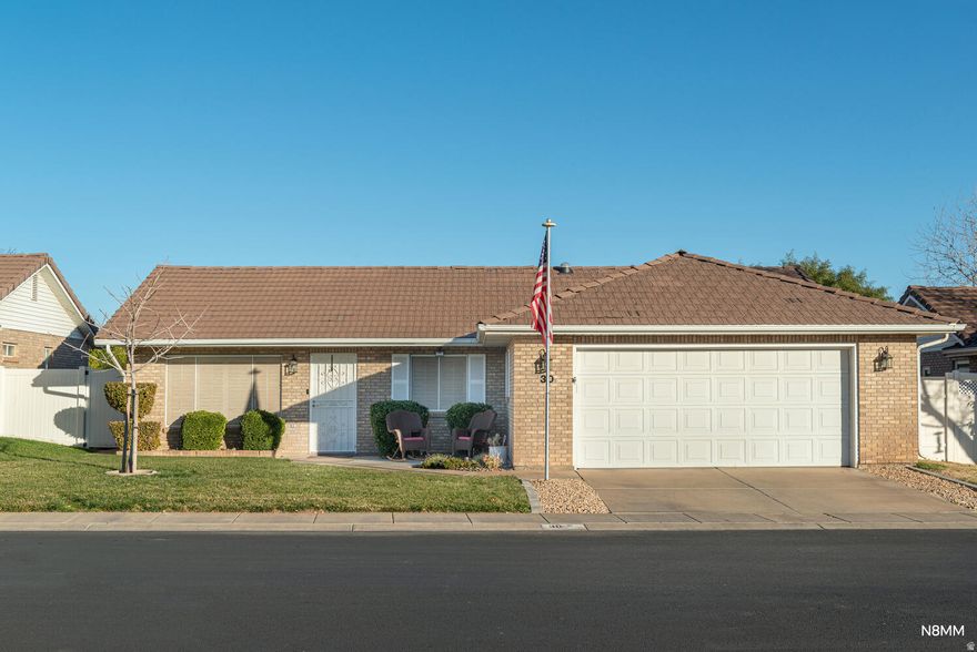 Come relax & enjoy all that southern Utah & this 55+ community offers. Impeccably maintained inside & out this home is ready for its new owners, no need to change a thing! 2 bedrooms, 2 bathrooms, & an office/flex room that can be used as an additional bedroom! Private backyard with covered patio & raised flower garden. 2-car garage has built in storage. All appliances and ring system are included (except the deep freeze in the garage, it is negotiable).