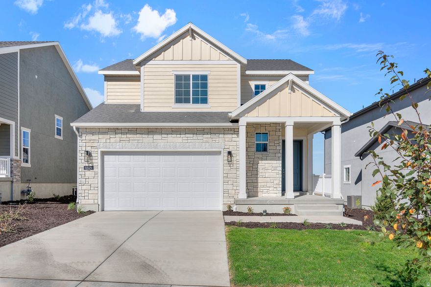 Beautiful brand new Palmdale home in a great Herriman community! This home offers a great blend of modern design and functionality featuring sleek white laminate cabinets, elegant quartz countertops, and stainless steel gas appliances in the kitchen offering both style and practicality. The home is fitted with durable laminate hardwood, tile, and carpet flooring, accented by can lighting throughout. Other key features include energy-efficient options, a 40-gallon water heater, 2 tone paint, and craftsman base and casing. The owner's bathroom showcases cultured marble shower surrounds, complemented by satin and brushed nickel hardware. This home combines comfort and sophistication! You do not want to miss out!